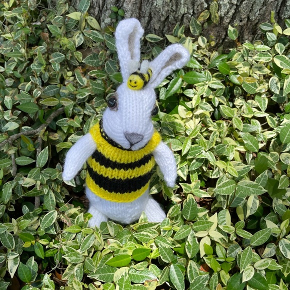 Hand crafted knit and needle felted honey bee bunny artisan one of a kind - Picture 7 of 14
